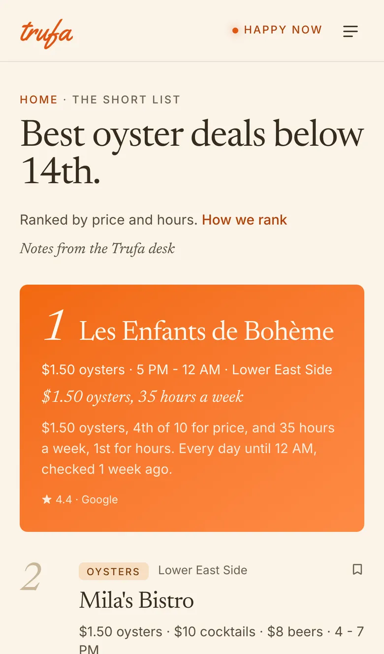 Screenshot: The short list: Best oyster deals below 14th
