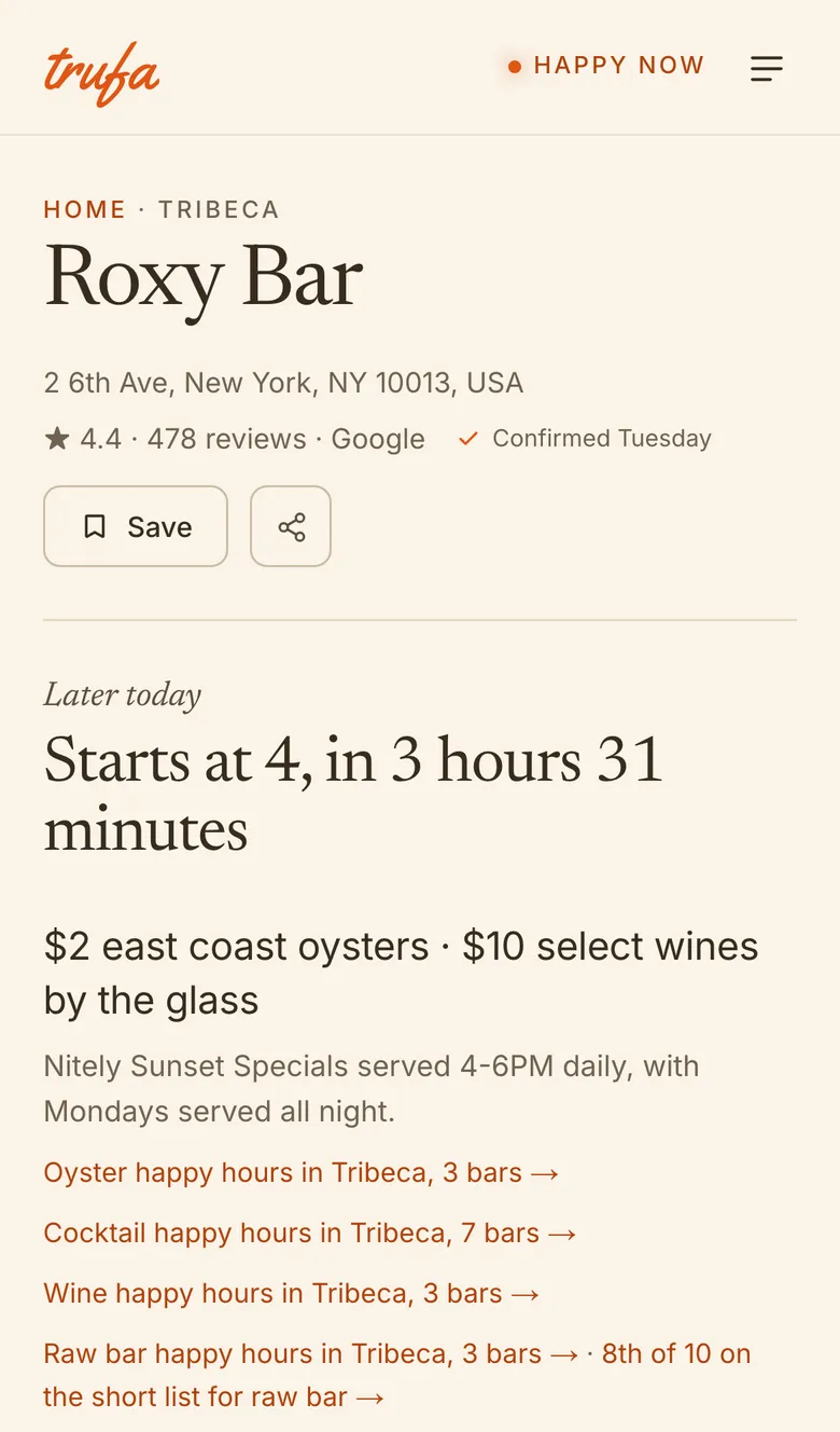 Screenshot: A bar’s page: Roxy Bar
